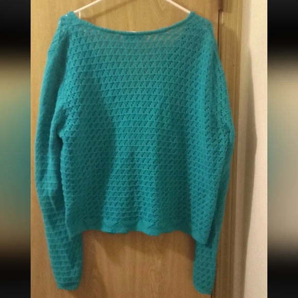 Appleseeds Women's XL Teal knit Cardigan Sweater Button Up Flaw See Description - Picture 2 of 8